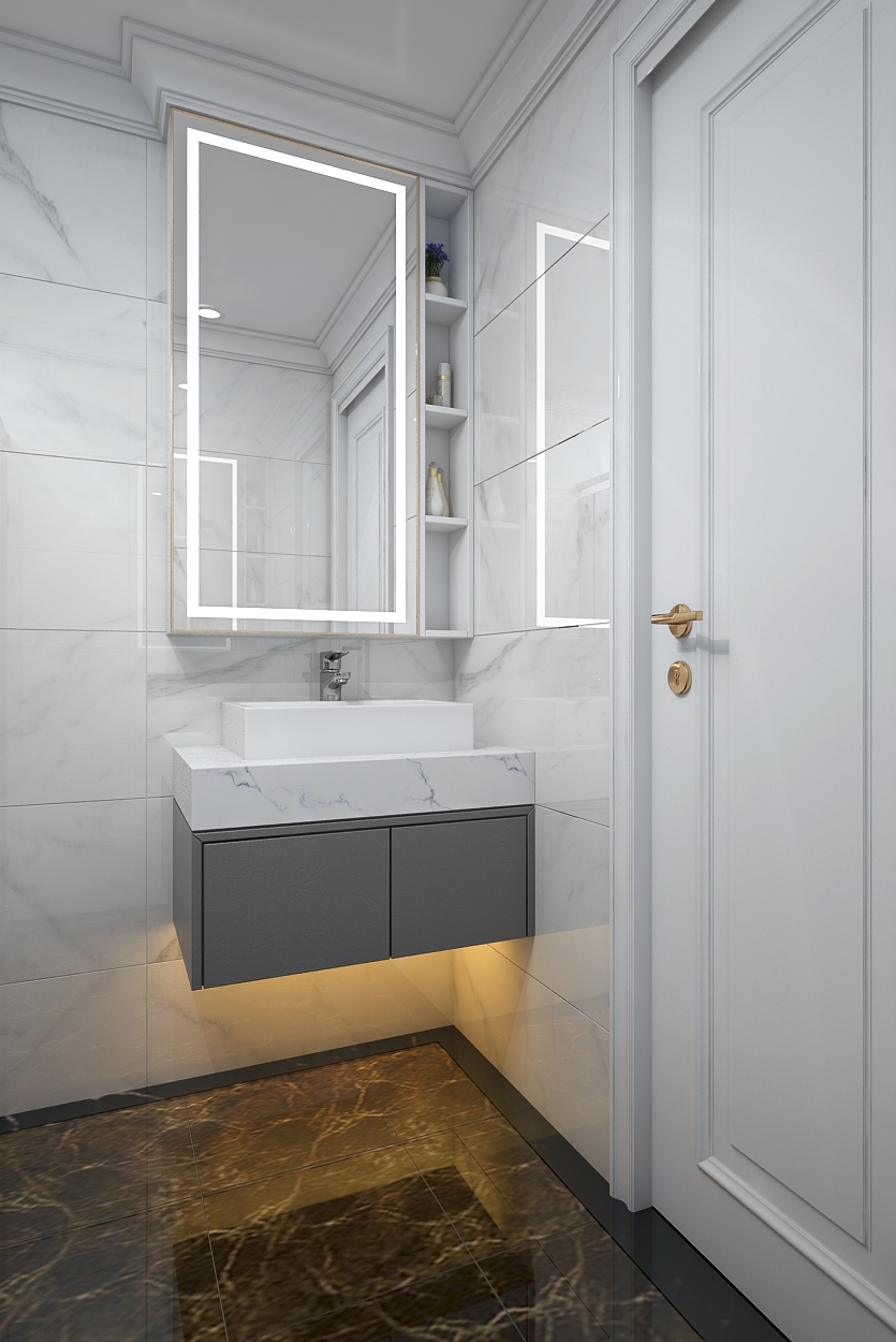 Thiết kế concept nội thất phòng tắm, nhà vệ sinh Nhà phố 85m2 Quận 2 phong cách Tân cổ điển Neo Classic