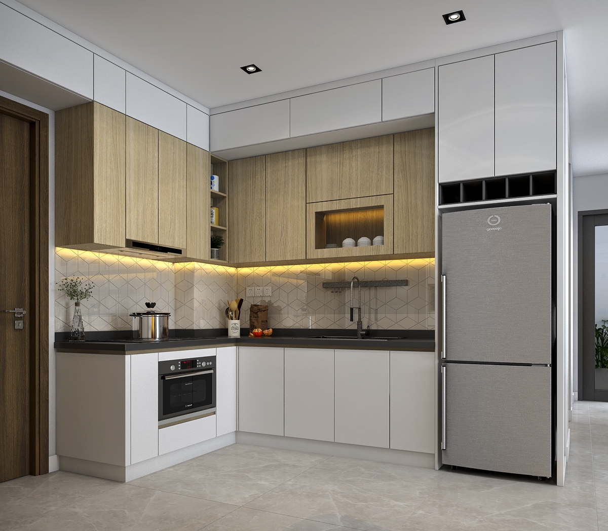 Thiết kế concept nội thất phòng bếp Căn hộ 2PN tại Vinhomes Grand Park phong cách Hiện đại Modern