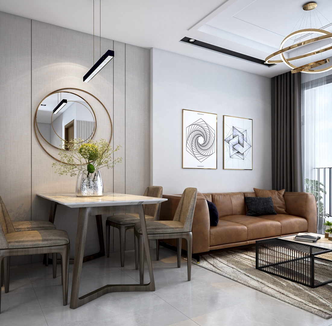 Thiết kế concept nội thất phòng ăn, phòng khách Căn hộ 1PN tại Vinhomes Grand Park phong cách Hiện đại Modern