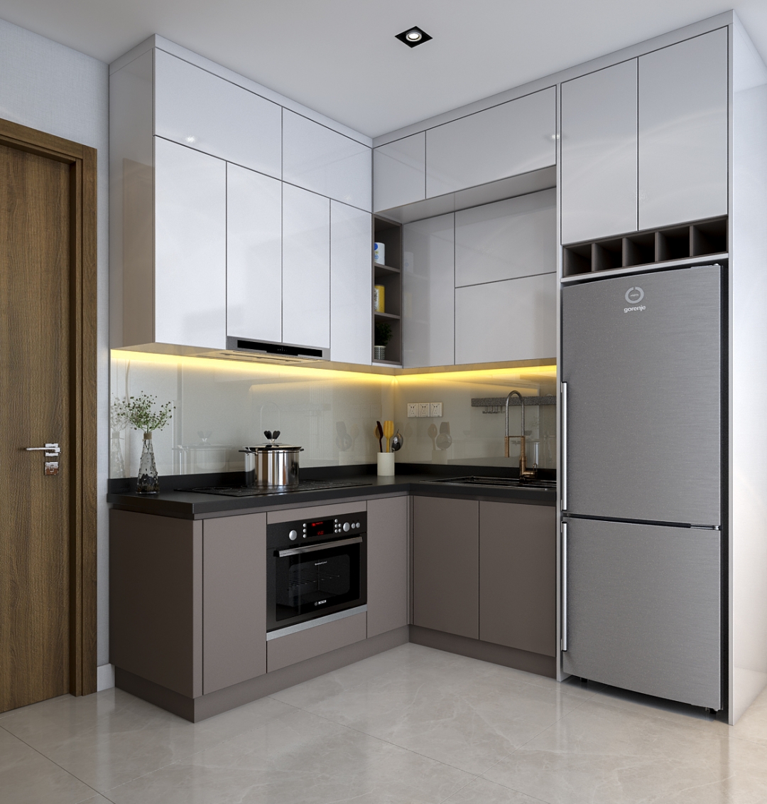 Thiết kế concept nội thất phòng bếp Căn hộ 1PN tại Vinhomes Grand Park phong cách Hiện đại Modern