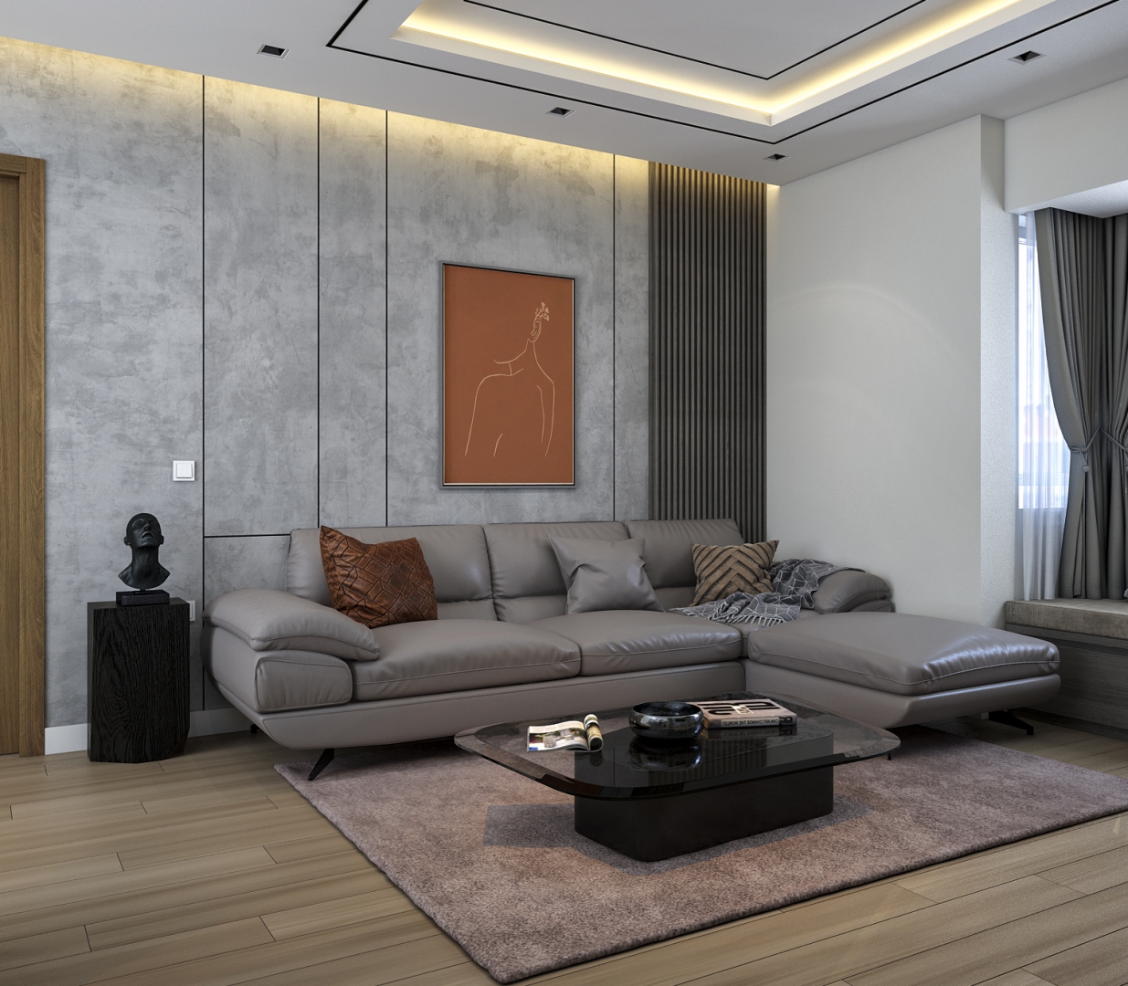 Thiết kế concept nội thất phòng khách Nhà phố 3PN Quận 7 phong cách Hiện đại Modern