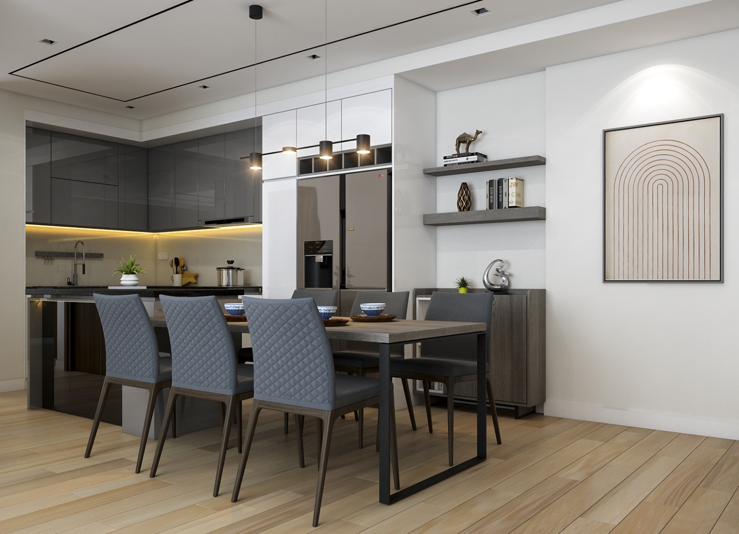 Thiết kế concept nội thất phòng ăn Nhà phố 3PN Quận 7 phong cách Hiện đại Modern