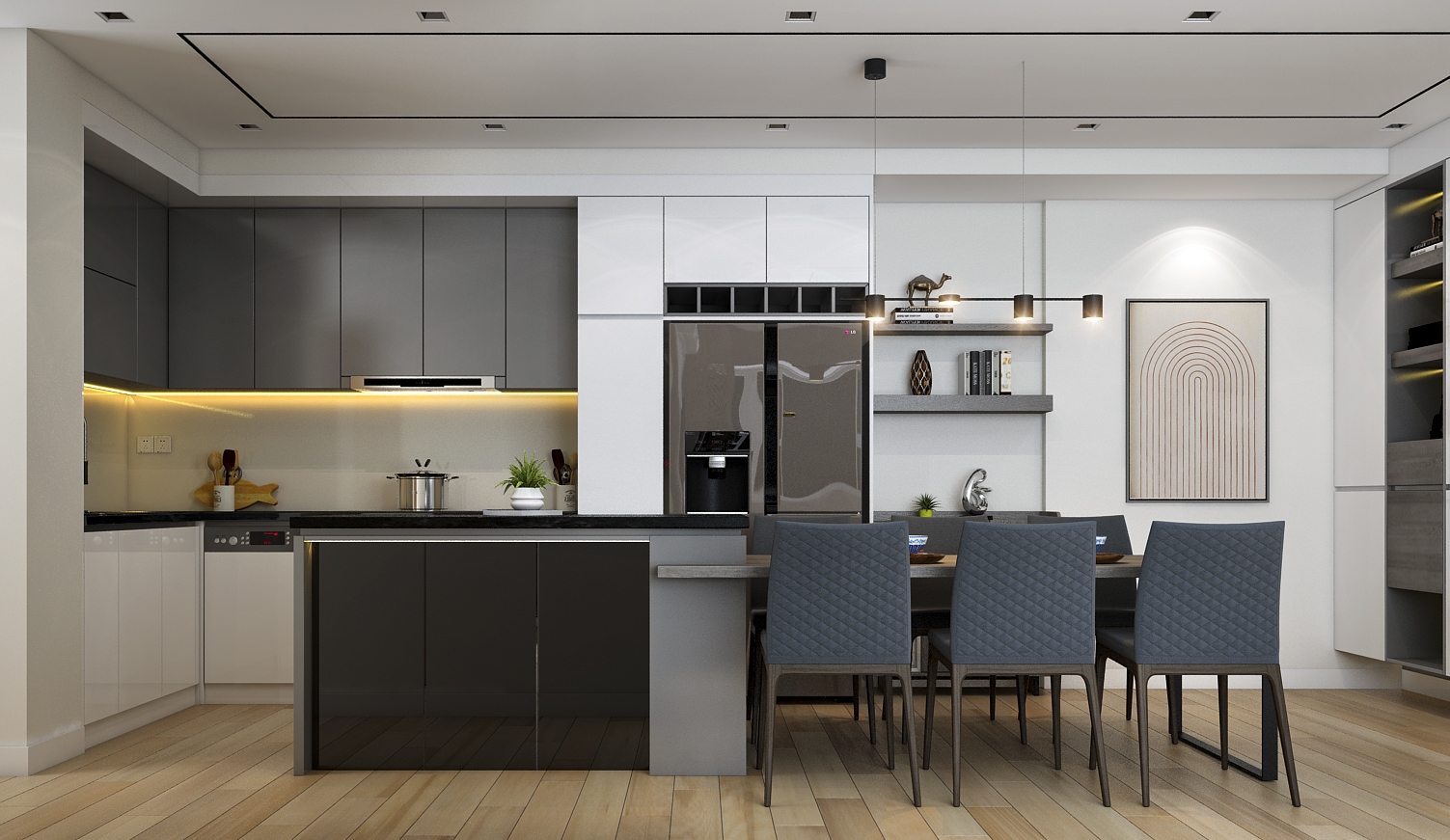 Thiết kế concept nội thất phòng bếp, phòng ăn Nhà phố 3PN Quận 7 phong cách Hiện đại Modern