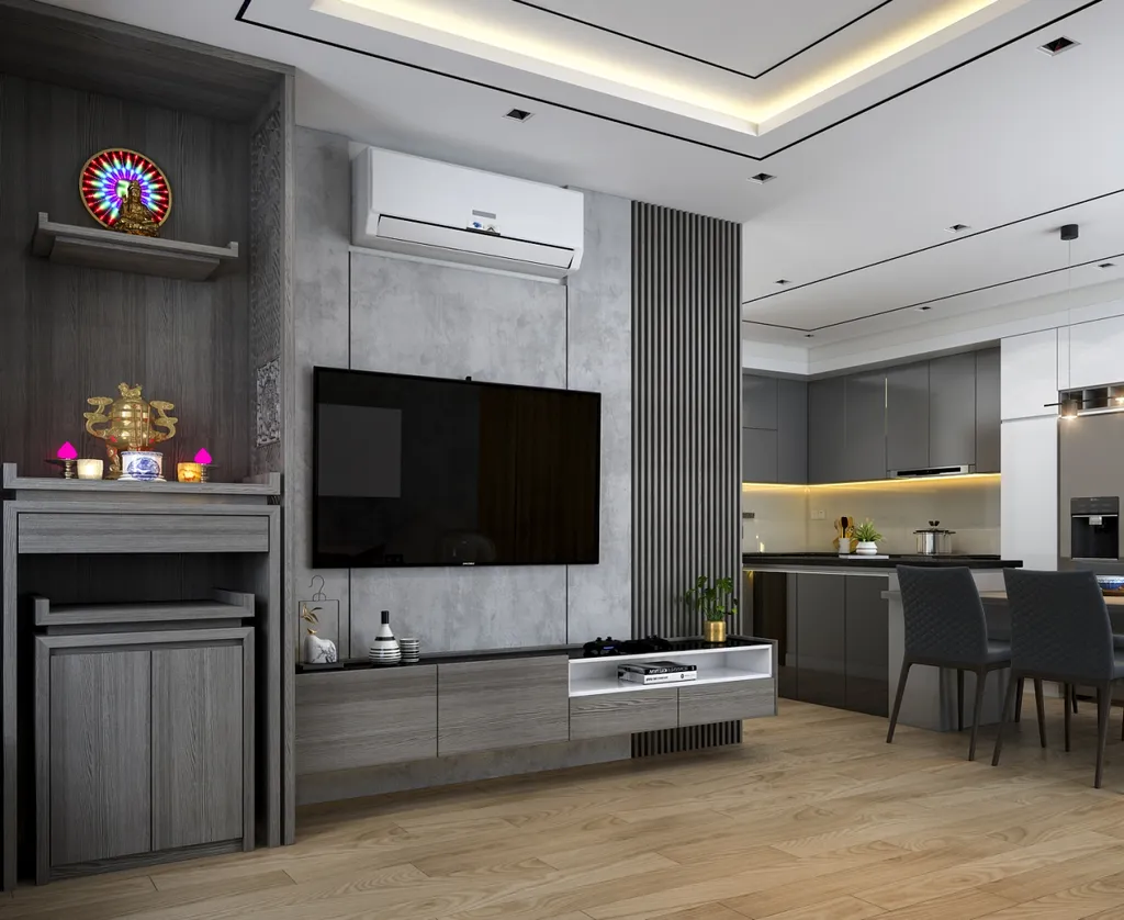 Thiết kế concept nội thất phòng khách Nhà phố 3PN Quận 7 phong cách Hiện đại Modern
