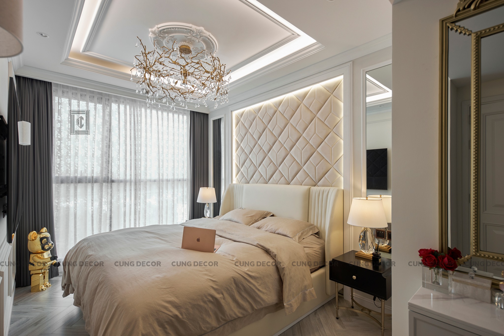 Công trình hoàn thiện nội thất phòng ngủ master Căn hộ cao cấp Thảo Điền Quận 2 phong cách Tân cổ điển Neo Classic