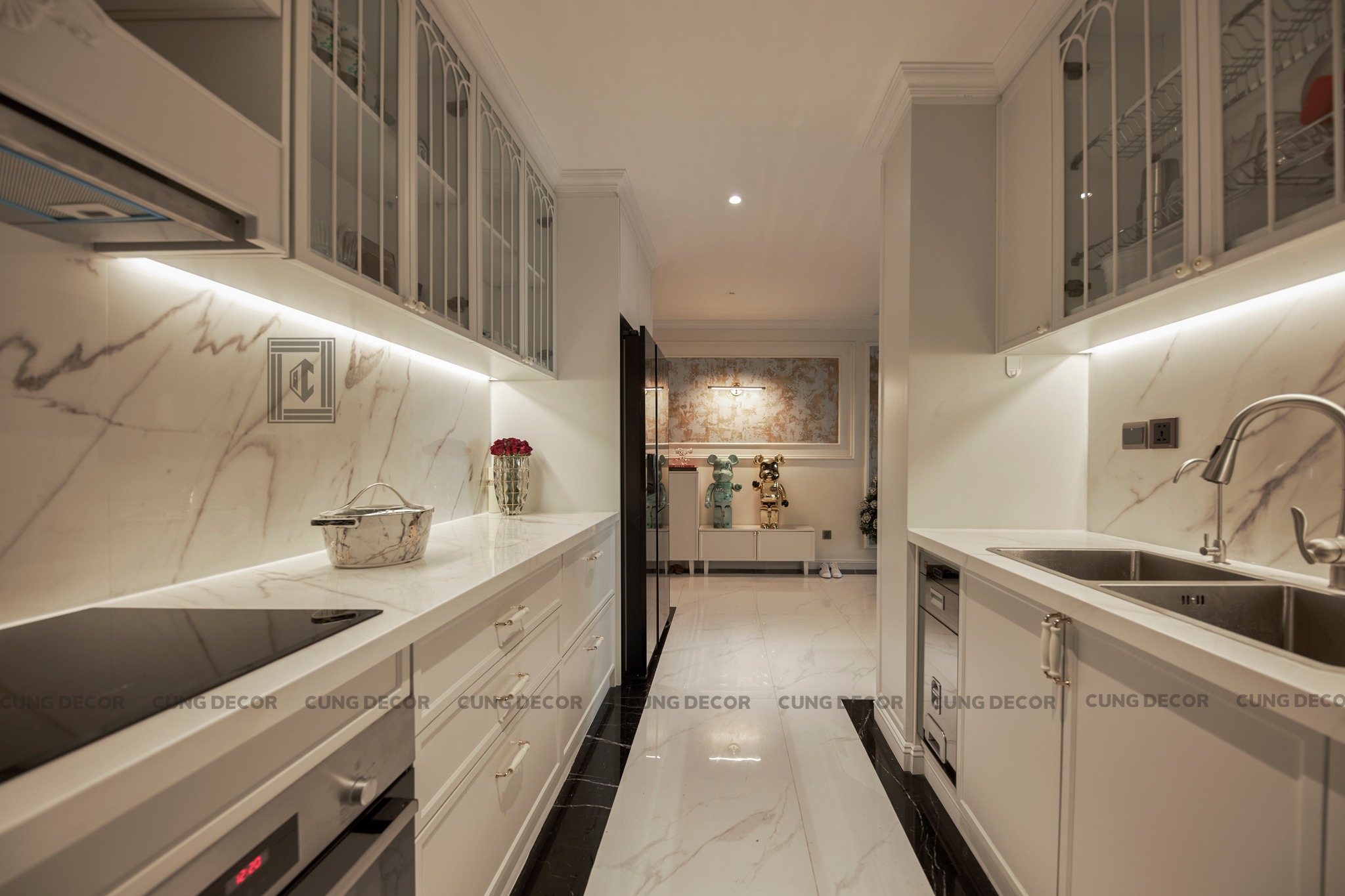 Công trình hoàn thiện nội thất phòng bếp Căn hộ cao cấp Thảo Điền Quận 2 phong cách Tân cổ điển Neo Classic