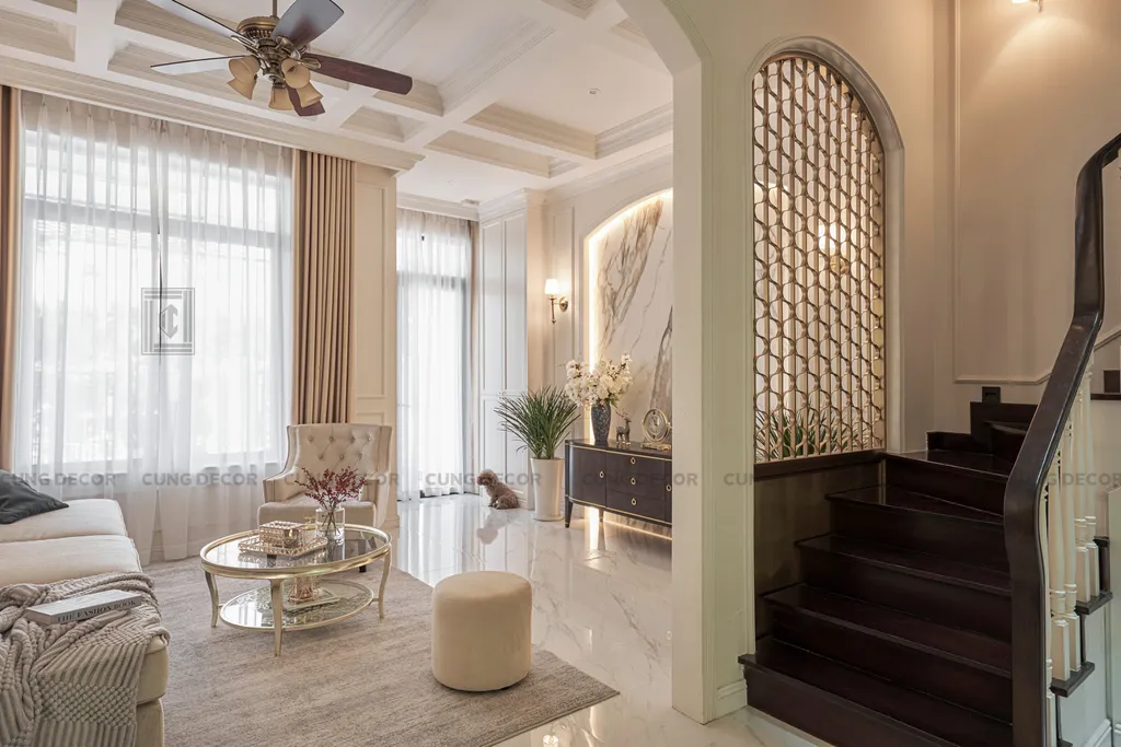 Hoàn thiện nội thất phòng khách Nhà phố liền kề Lakeview City phong cách Bán cổ điển