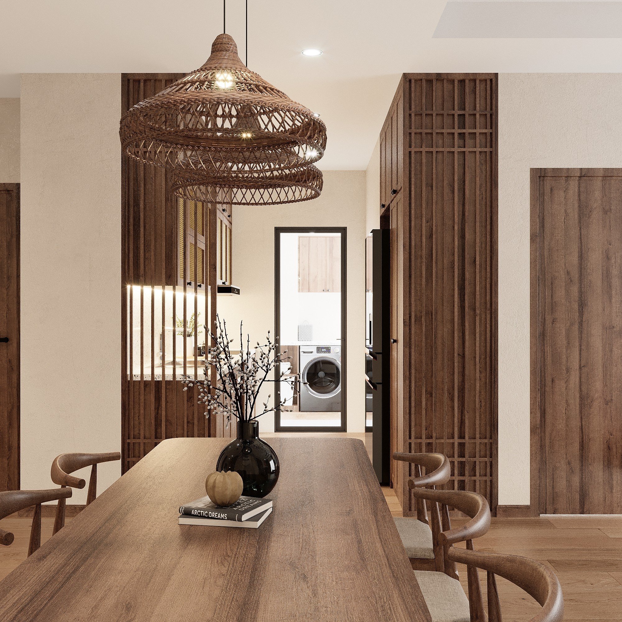 Thiết kế concept nội thất phòng ăn Căn hộ Landmark 3 Vinhomes Central Park phong cách Nhật Bản Japanese