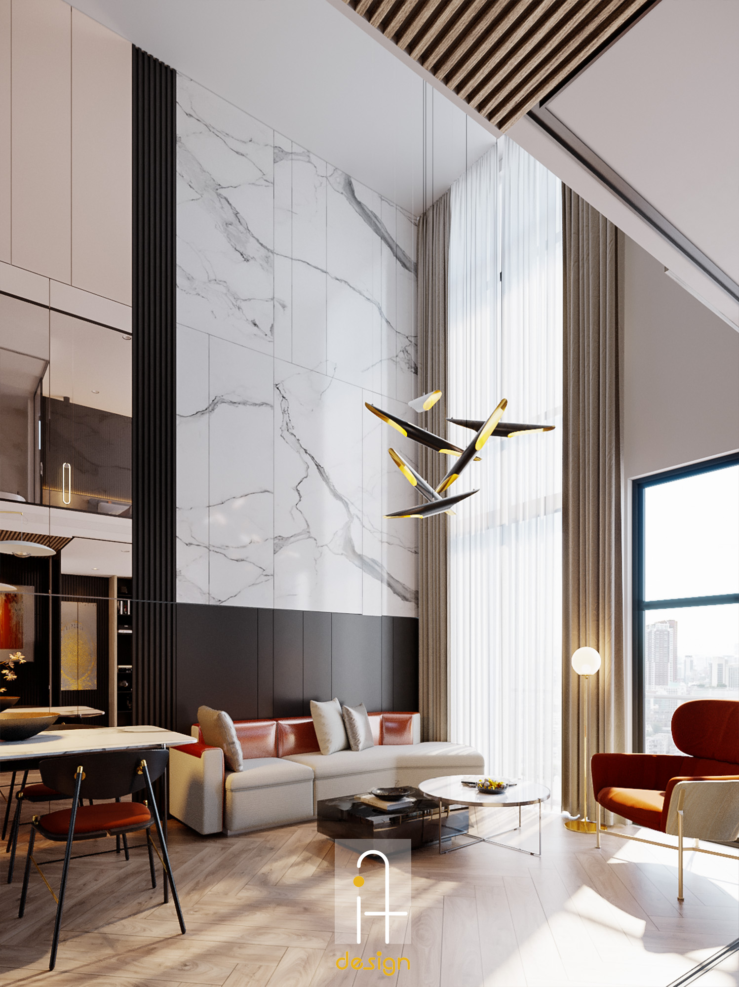 Thiết kế concept nội thất phòng khách Căn hộ duplex Feliz en Vista phong cách Hiện đại Modern