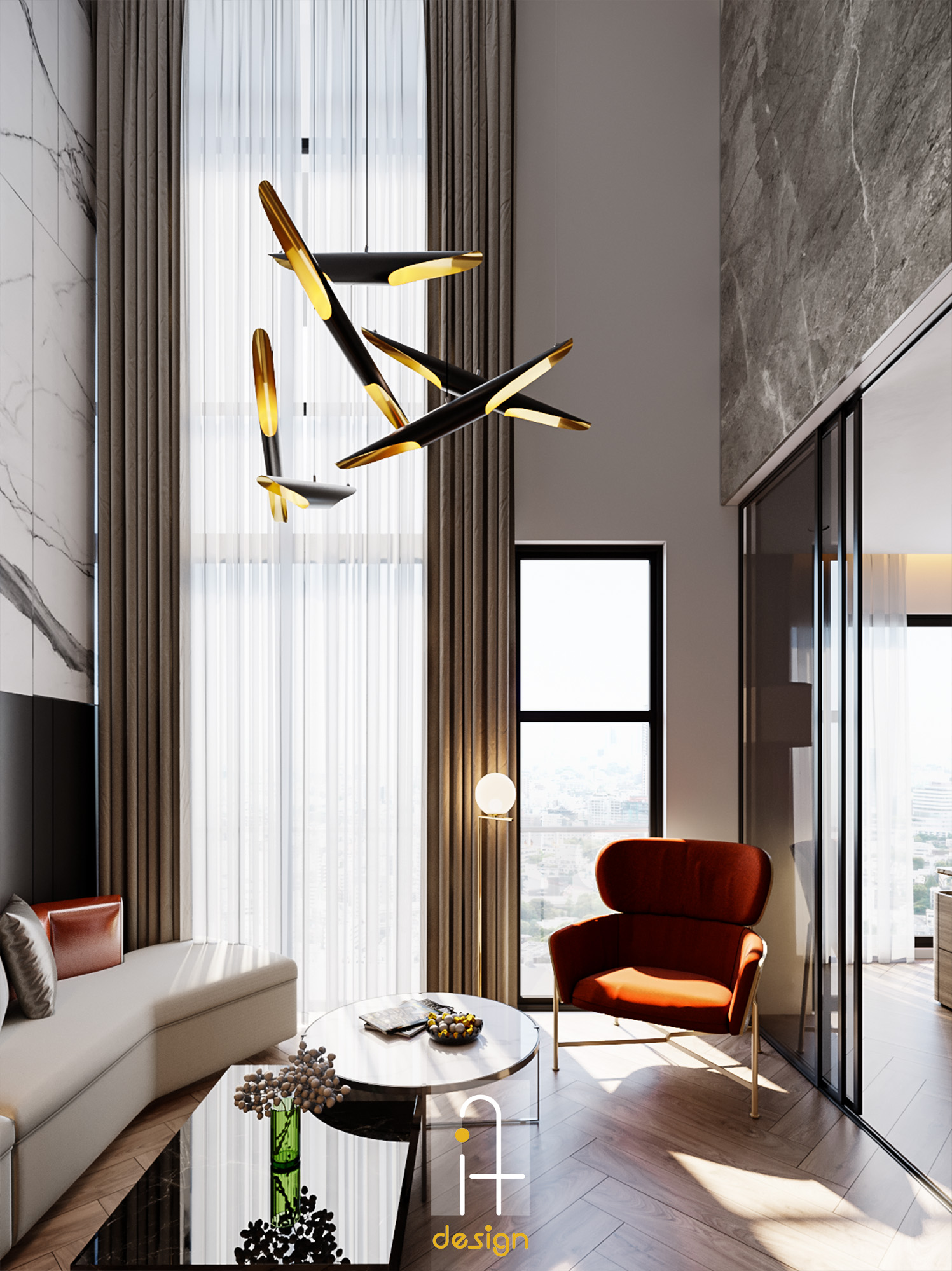 Thiết kế concept nội thất phòng khách Căn hộ duplex Feliz en Vista phong cách Hiện đại Modern