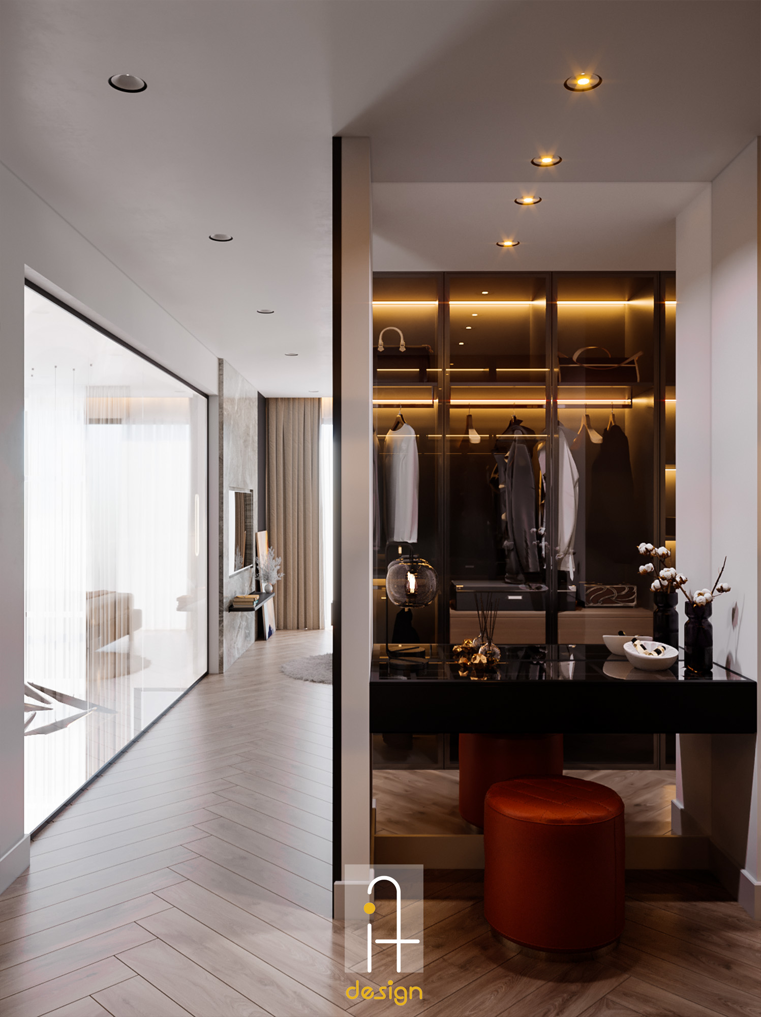 Thiết kế concept nội thất phòng thay đồ trong phòng ngủ master Căn hộ duplex Feliz en Vista phong cách Hiện đại Modern
