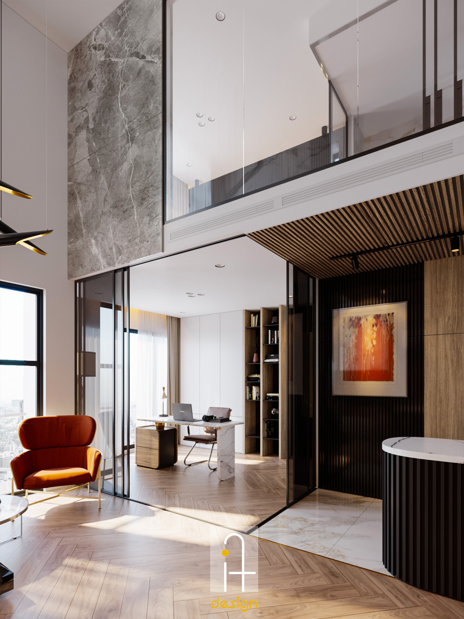 Thiết kế concept nội thất phòng làm việc Căn hộ duplex Feliz en Vista phong cách Hiện đại Modern