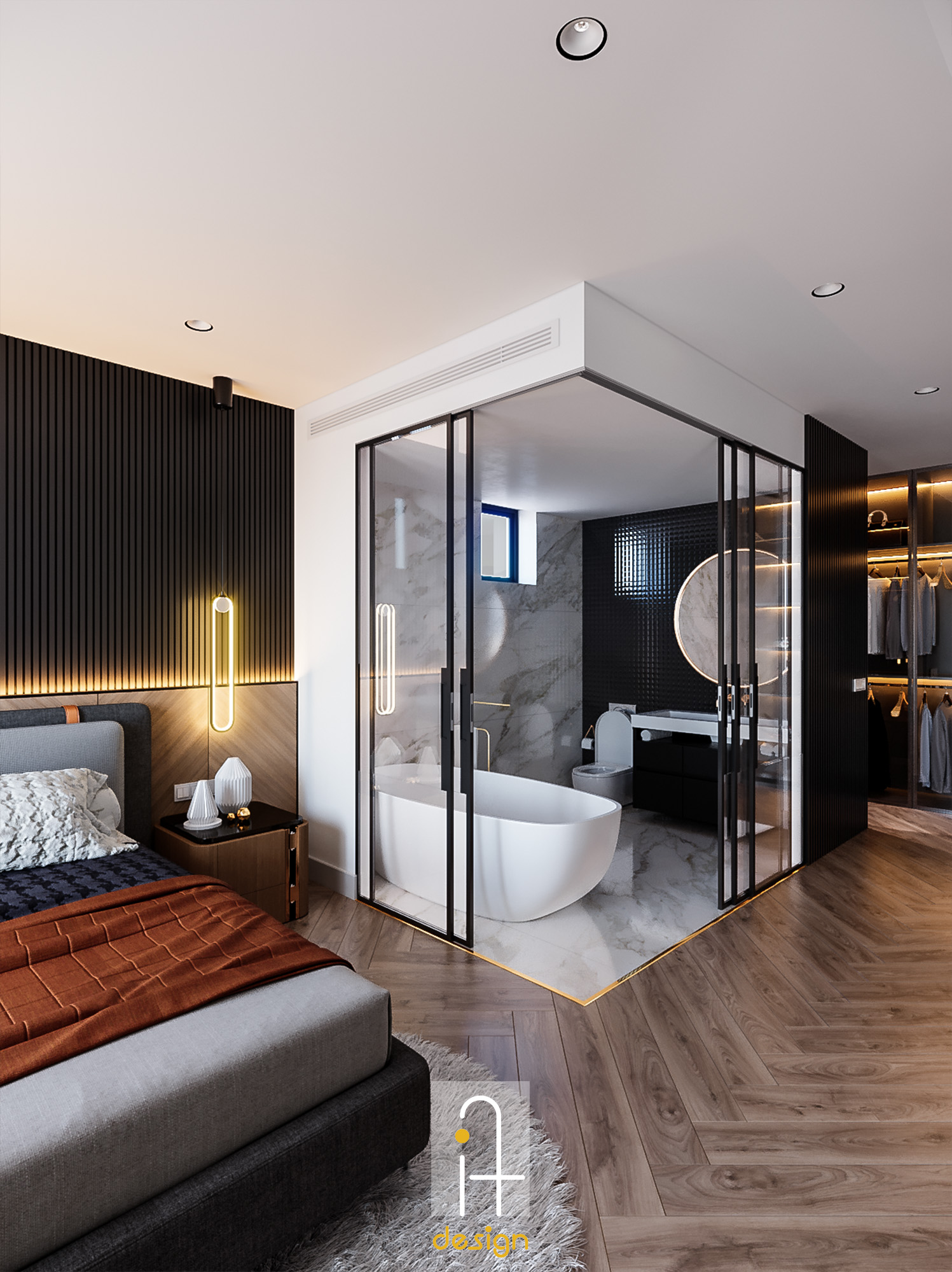 Thiết kế concept nội thất phòng tắm trong phòng ngủ master Căn hộ duplex Feliz en Vista phong cách Hiện đại Modern