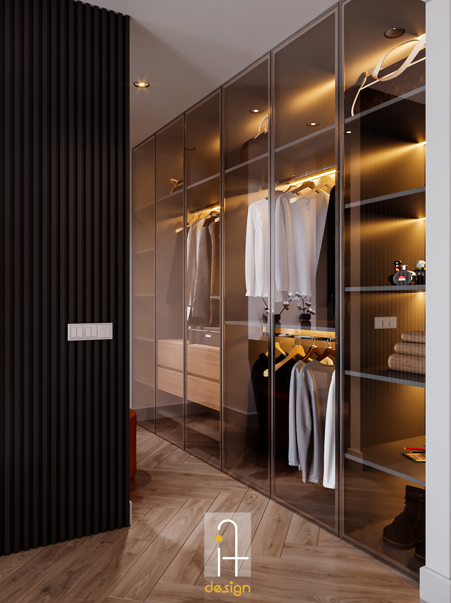 Thiết kế concept nội thất phòng thay đồ trong phòng ngủ master Căn hộ duplex Feliz en Vista phong cách Hiện đại Modern
