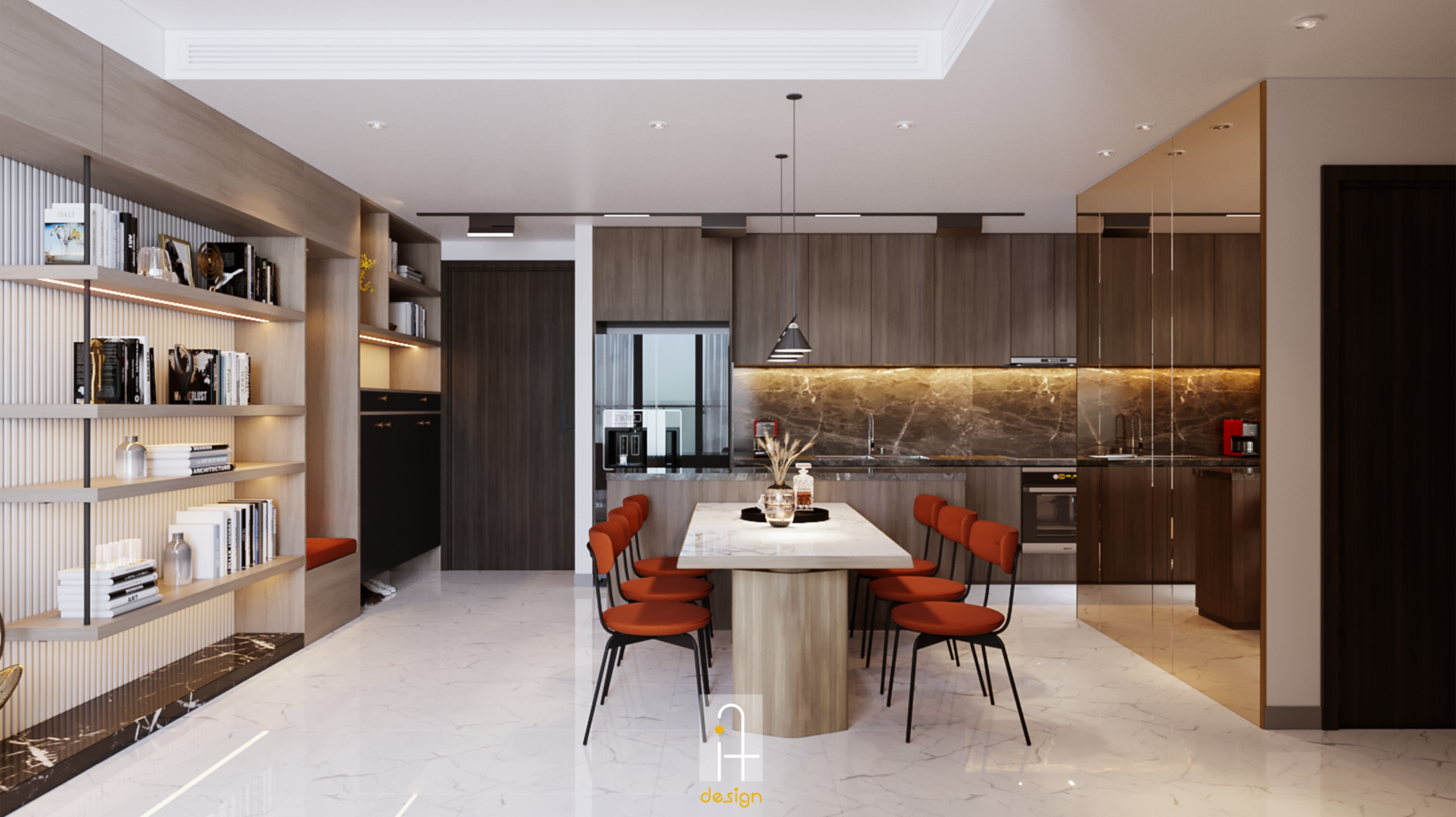 Thiết kế concept nội thất phòng ăn, phòng bếp Căn hộ 2PN Empire City phong cách Hiện đại Modern