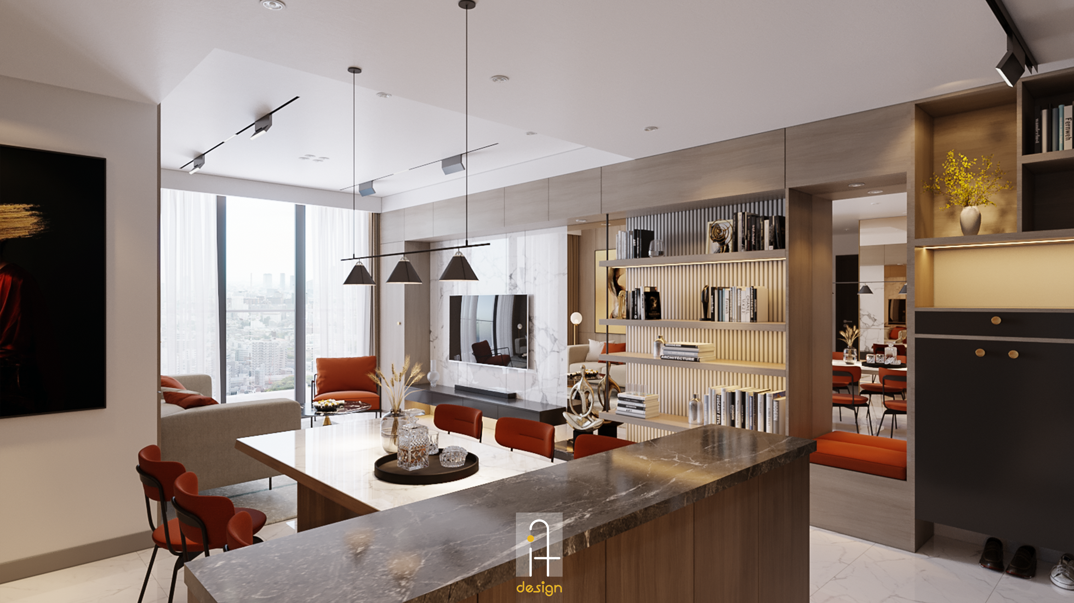 Thiết kế concept nội thất phòng ăn, phòng bếp Căn hộ 2PN Empire City phong cách Hiện đại Modern