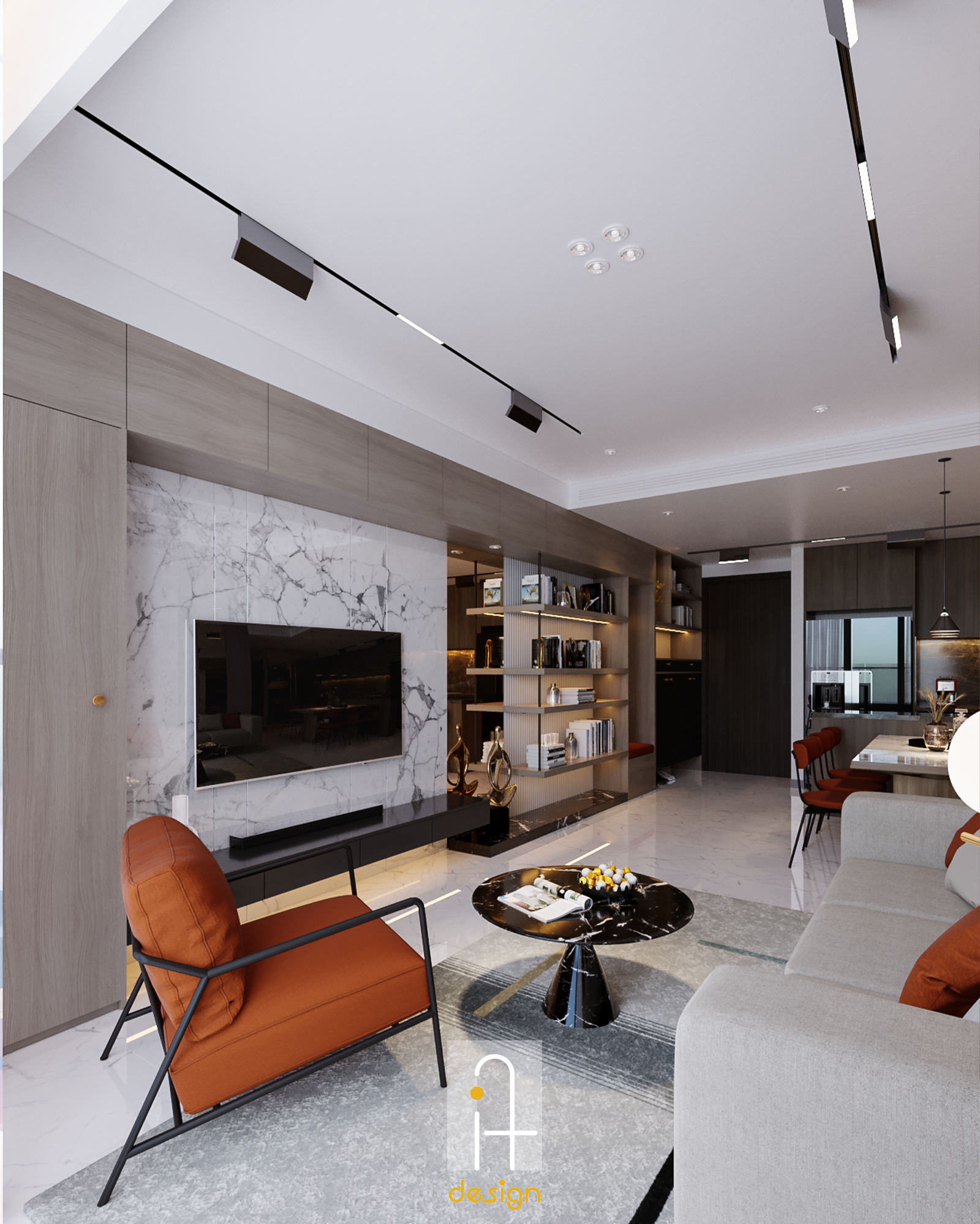 Thiết kế concept nội thất phòng khách Căn hộ 2PN Empire City phong cách Hiện đại Modern
