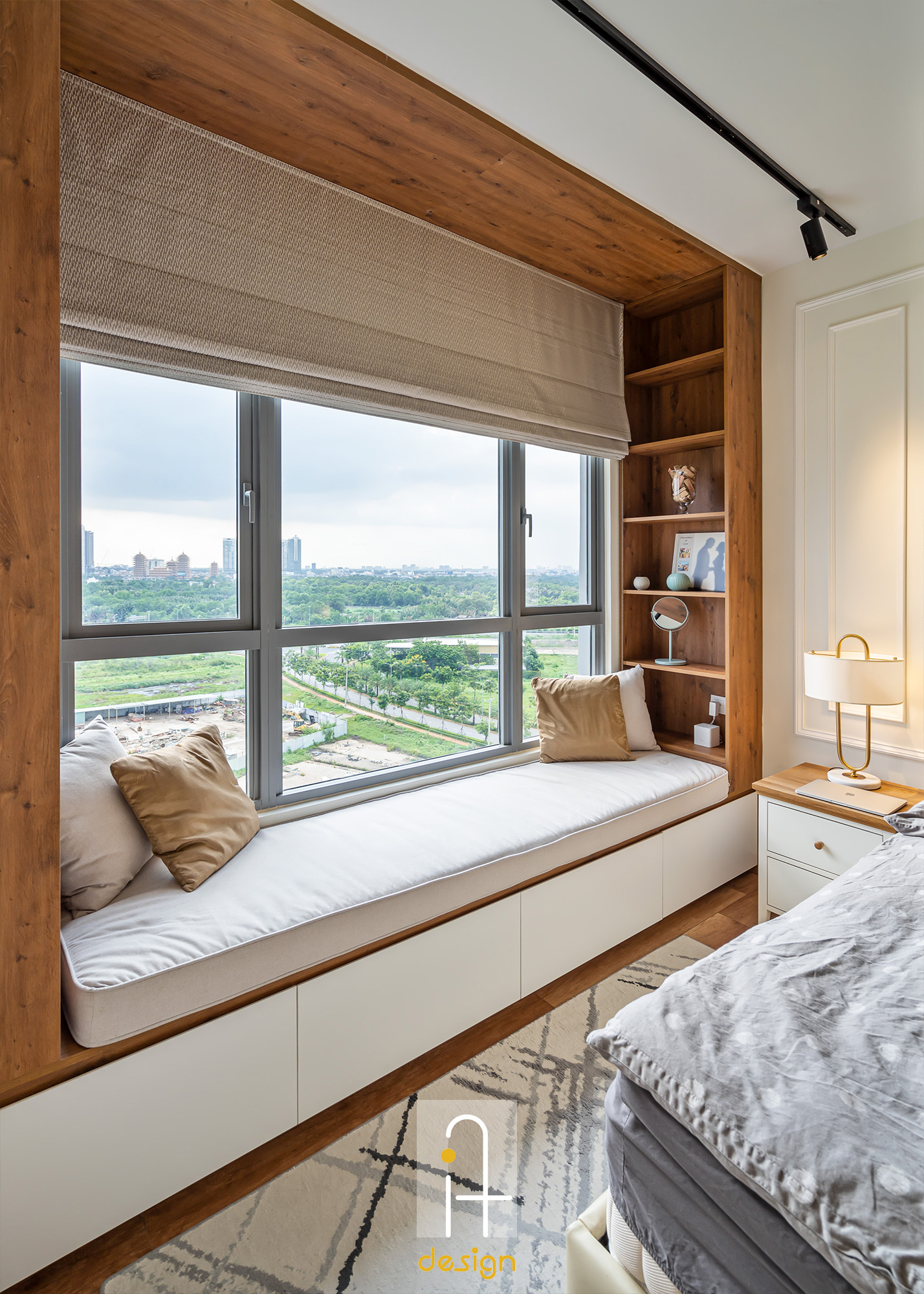 Hoàn thiện nội thất khu vực baywindow trong phòng ngủ master Căn hộ Palm Heights Quận 2 phong cách Hiện đại Modern