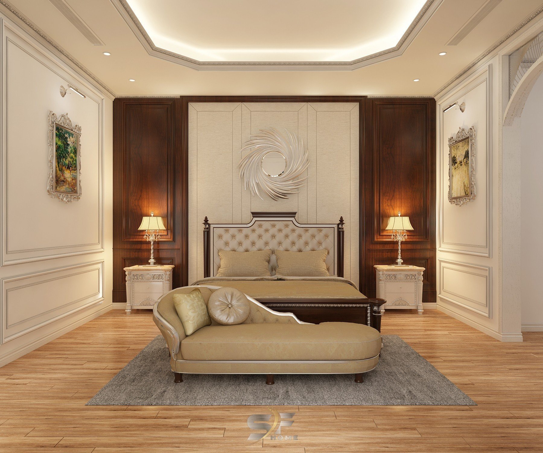 Thiết kế concept nội thất phòng ngủ master Biệt thự Bình Dương phong cách Tân cổ điển Neo Classic