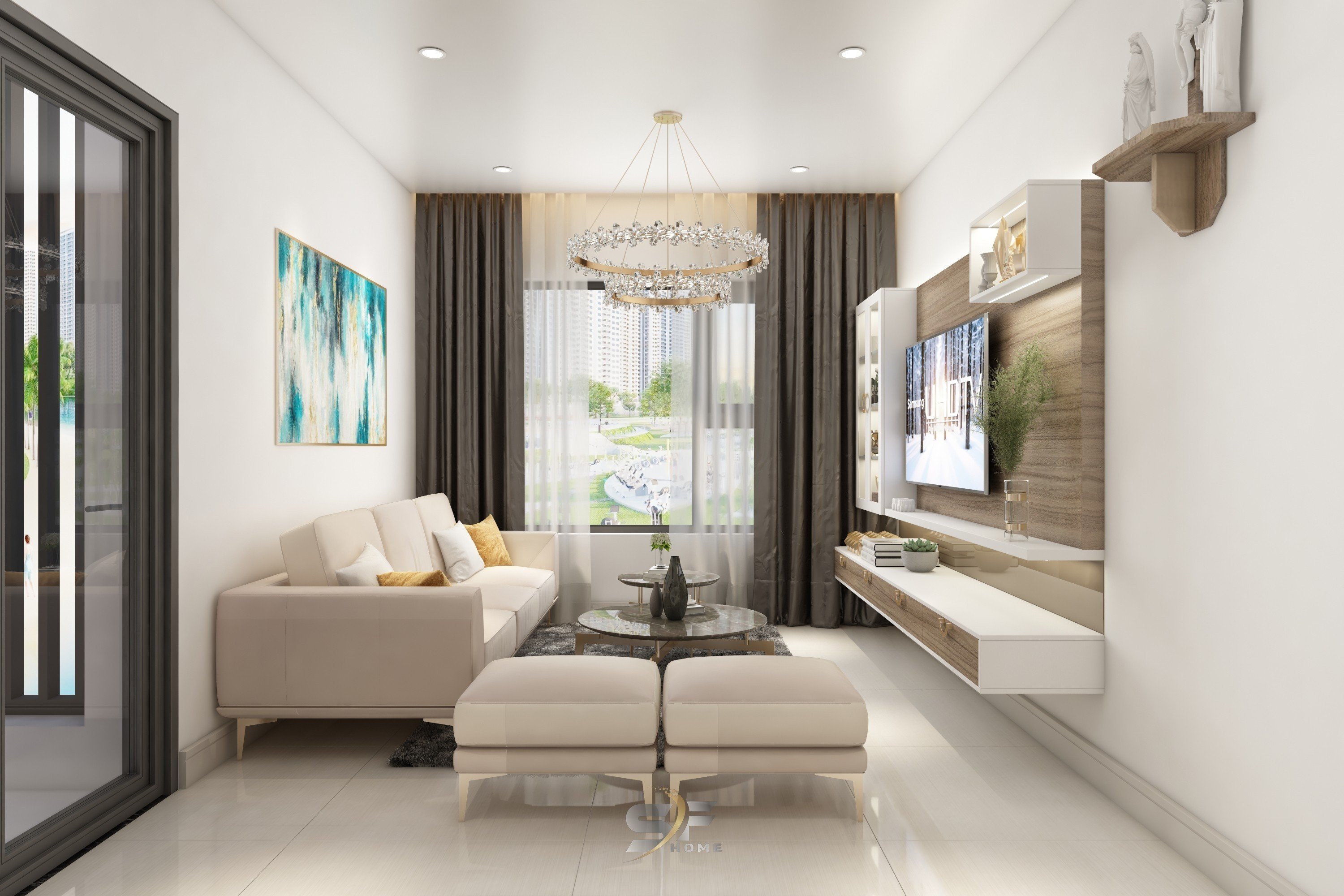 Thiết kế concept nội thất phòng khách Căn hộ tại Vinhomes Grand Park phong cách Hiện đại Modern