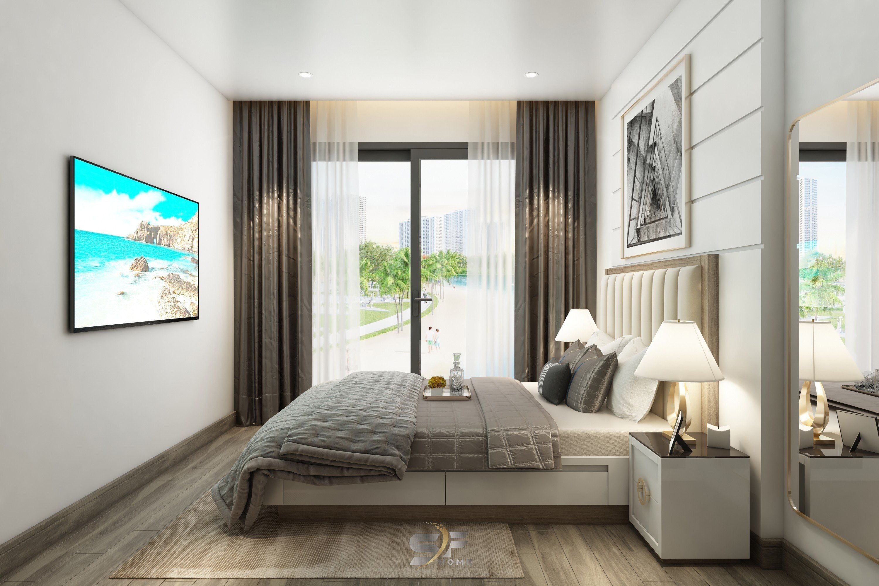 Thiết kế concept nội thất phòng ngủ Căn hộ tại Vinhomes Grand Park phong cách Hiện đại Modern