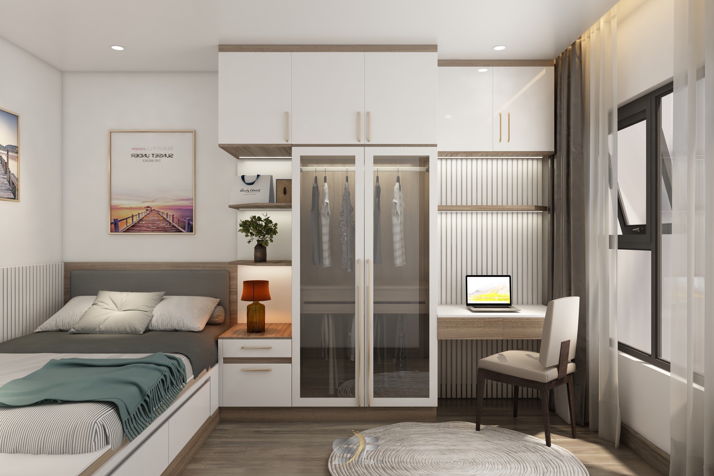 Thiết kế concept nội thất phòng ngủ Căn hộ tại Vinhomes Grand Park phong cách Hiện đại Modern