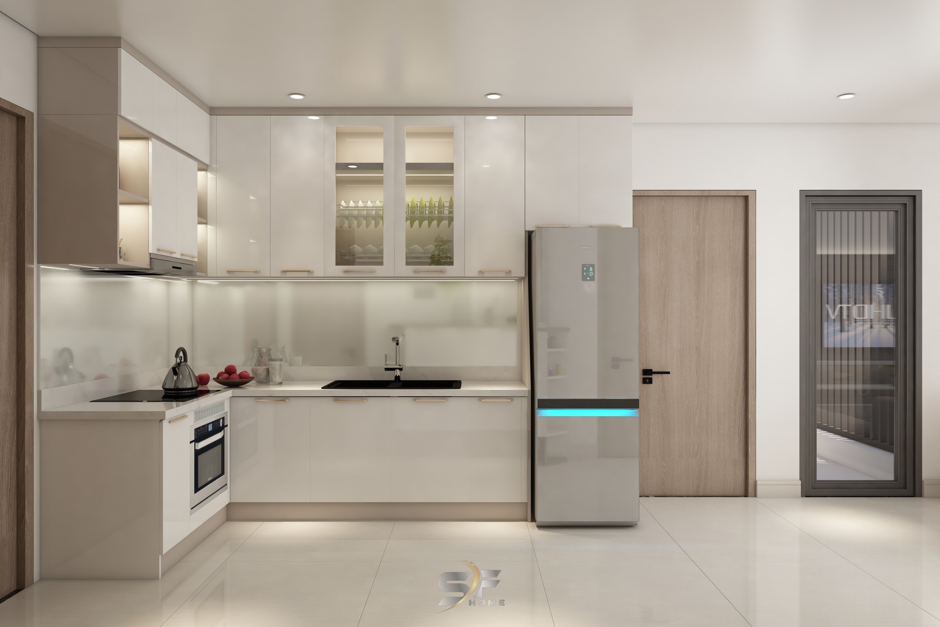 Thiết kế concept nội thất phòng bếp Căn hộ tại Vinhomes Grand Park phong cách Hiện đại Modern