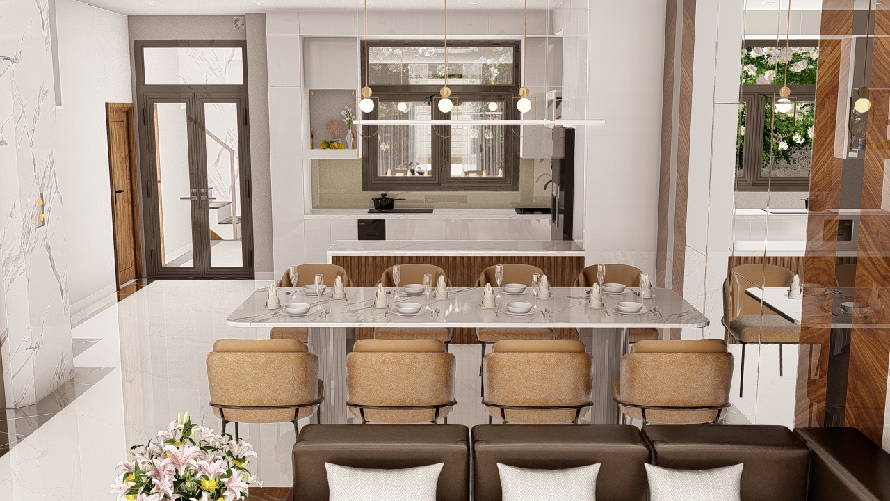 Thiết kế concept nội thất phòng ăn, phòng bếp Nhà phố khu Vinhomes Grand Park phong cách Hiện đại Modern