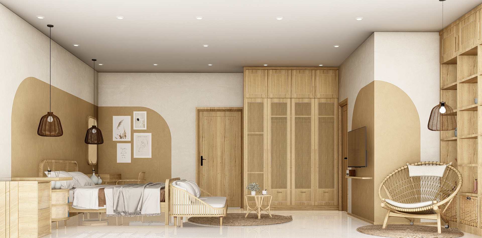 Thiết kế concept nội thất phòng ngủ Nhà phố khu Vinhomes Grand Park phong cách Wabi Sabi
