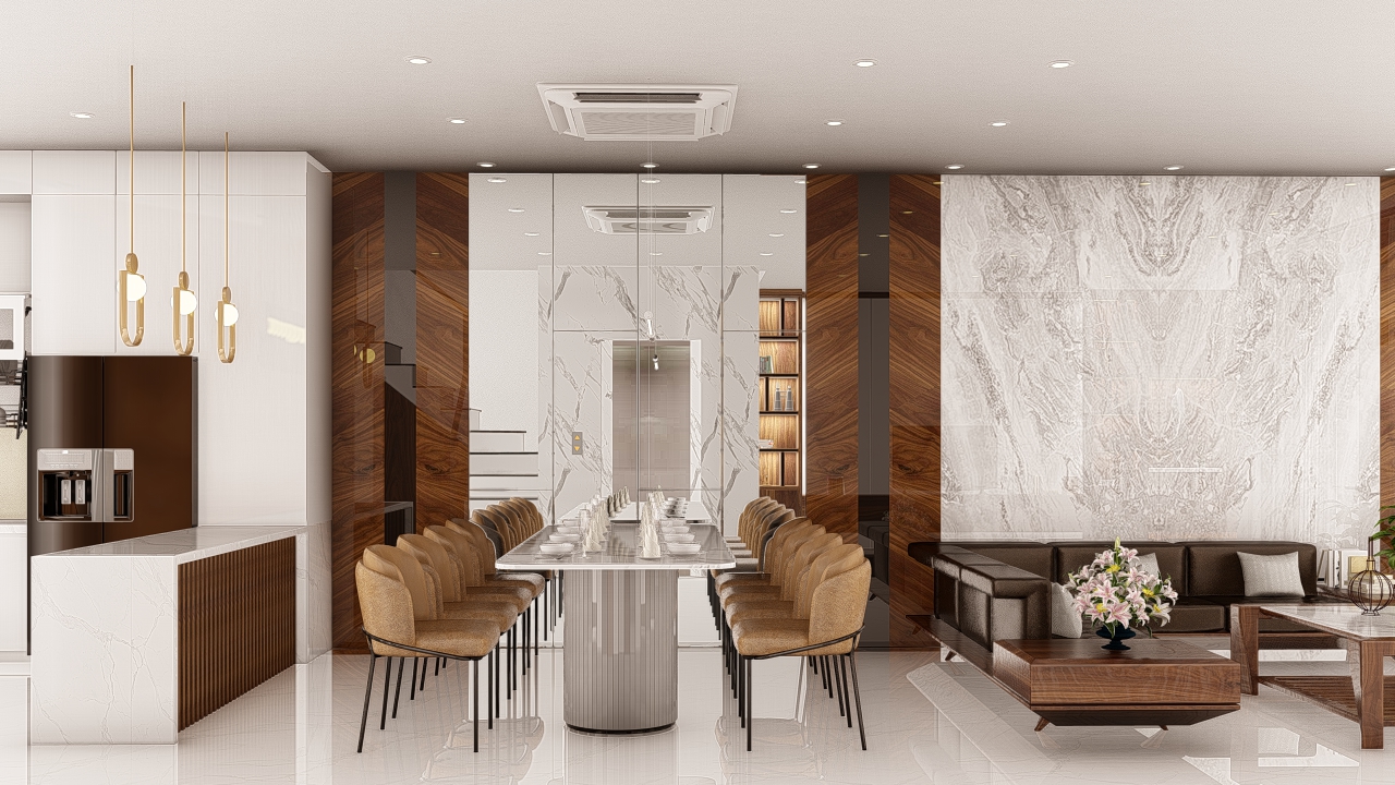Thiết kế concept nội thất phòng ăn, phòng khách Nhà phố khu Vinhomes Grand Park phong cách Hiện đại Modern