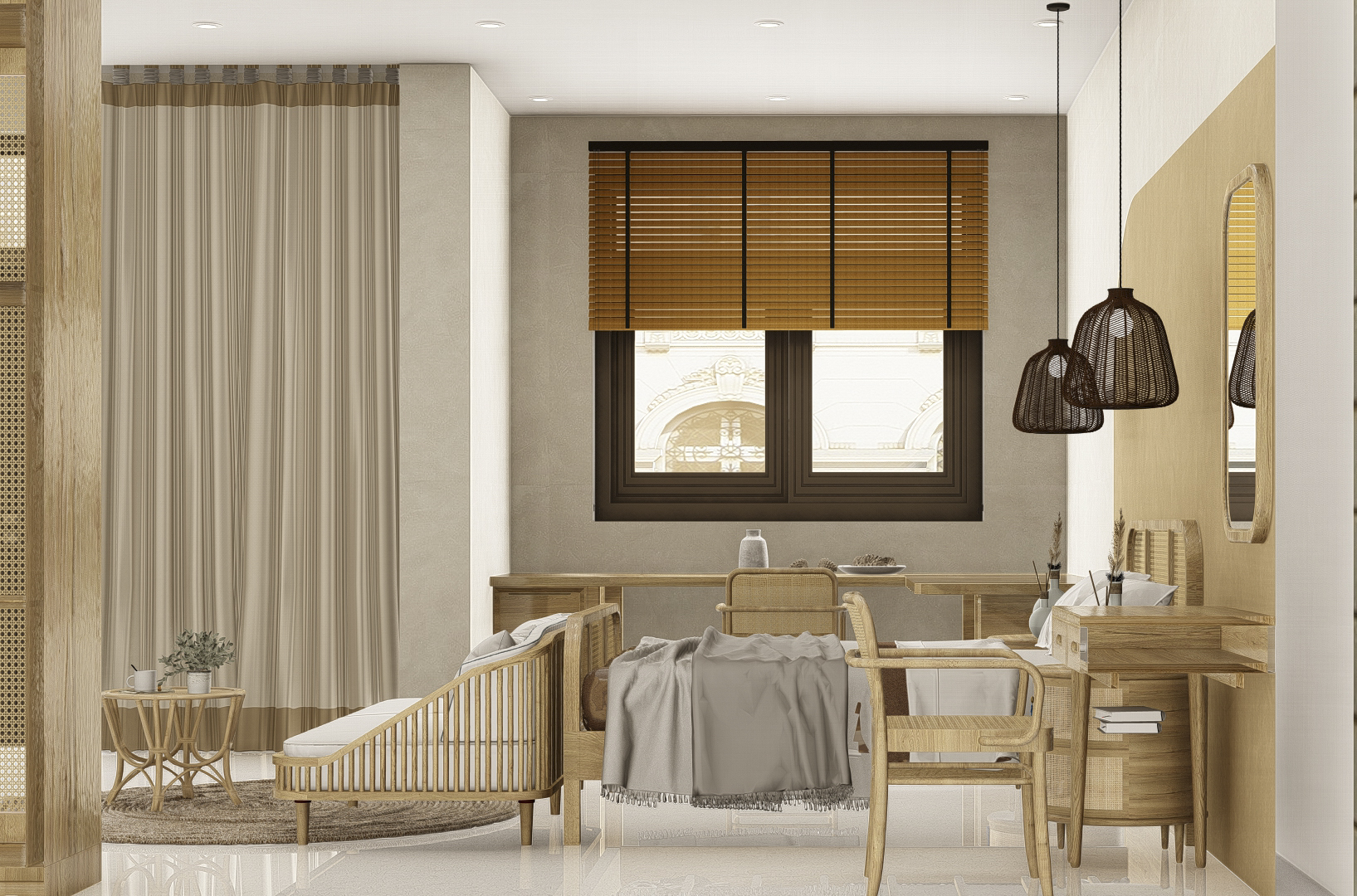 Thiết kế concept nội thất phòng ngủ Nhà phố khu Vinhomes Grand Park phong cách Wabi Sabi
