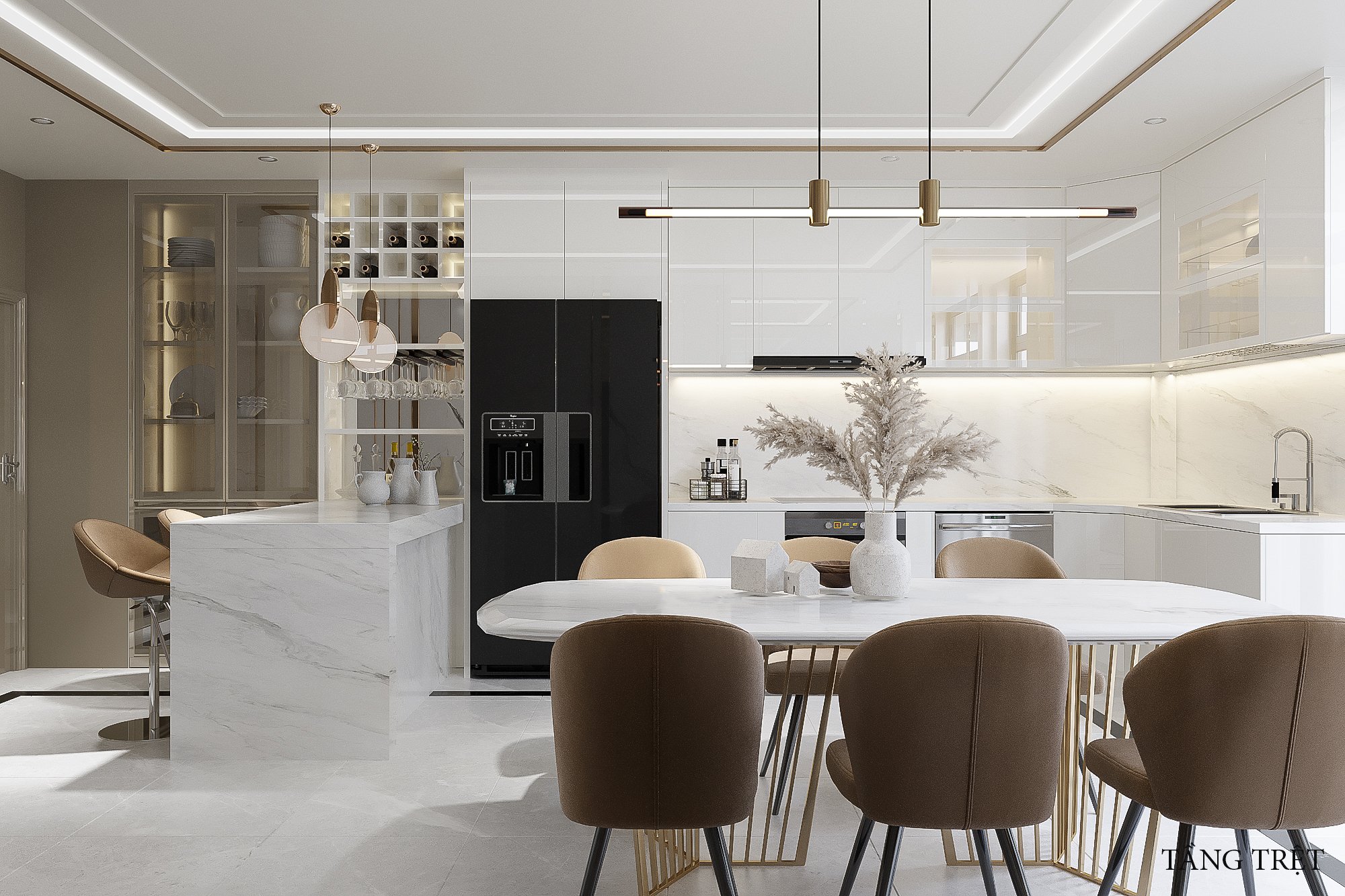 Thiết kế concept nội thất phòng ăn, phòng bếp Nhà phố Lê Trọng Tấn phong cách Hiện đại Modern