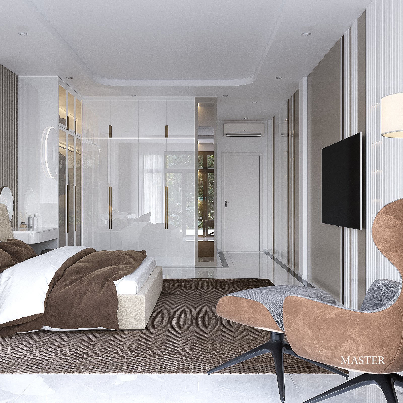 Thiết kế concept nội thất phòng ngủ master Nhà phố Lê Trọng Tấn phong cách Hiện đại Modern