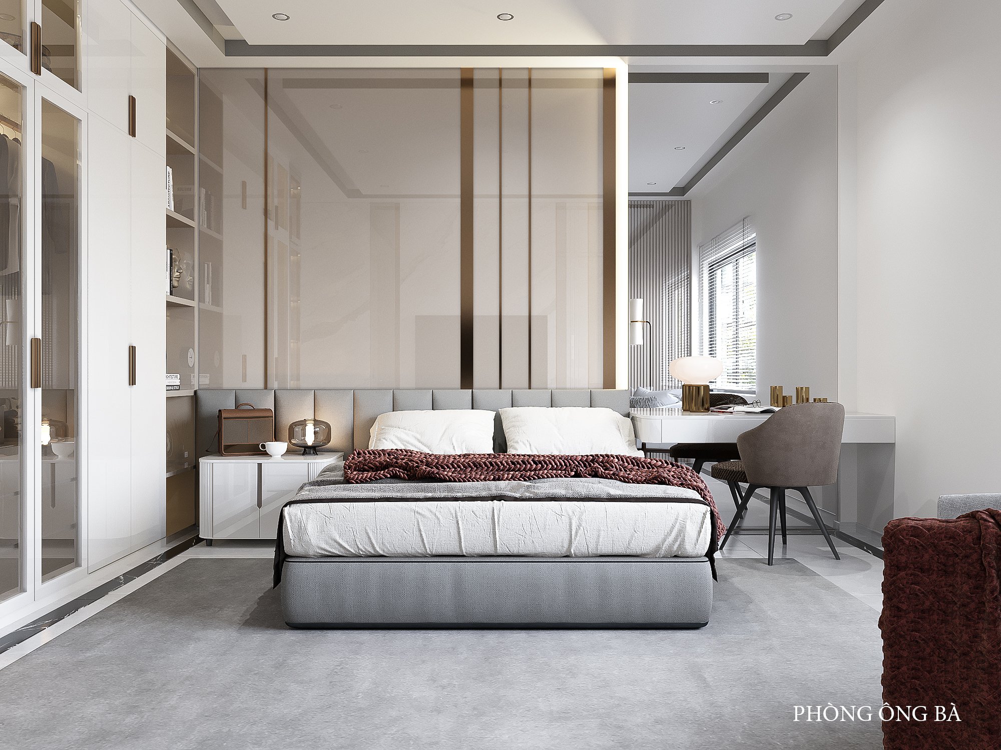 Thiết kế concept nội thất phòng ngủ ông bà Nhà phố Lê Trọng Tấn phong cách Hiện đại Modern