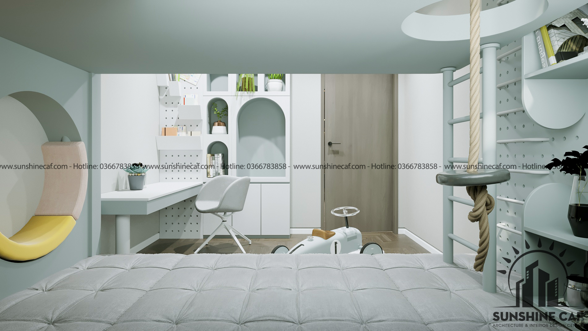 Thiết kế concept nội thất phòng ngủ cho bé Căn hộ Sacomreal Tân Phú phong cách Hiện đại Modern