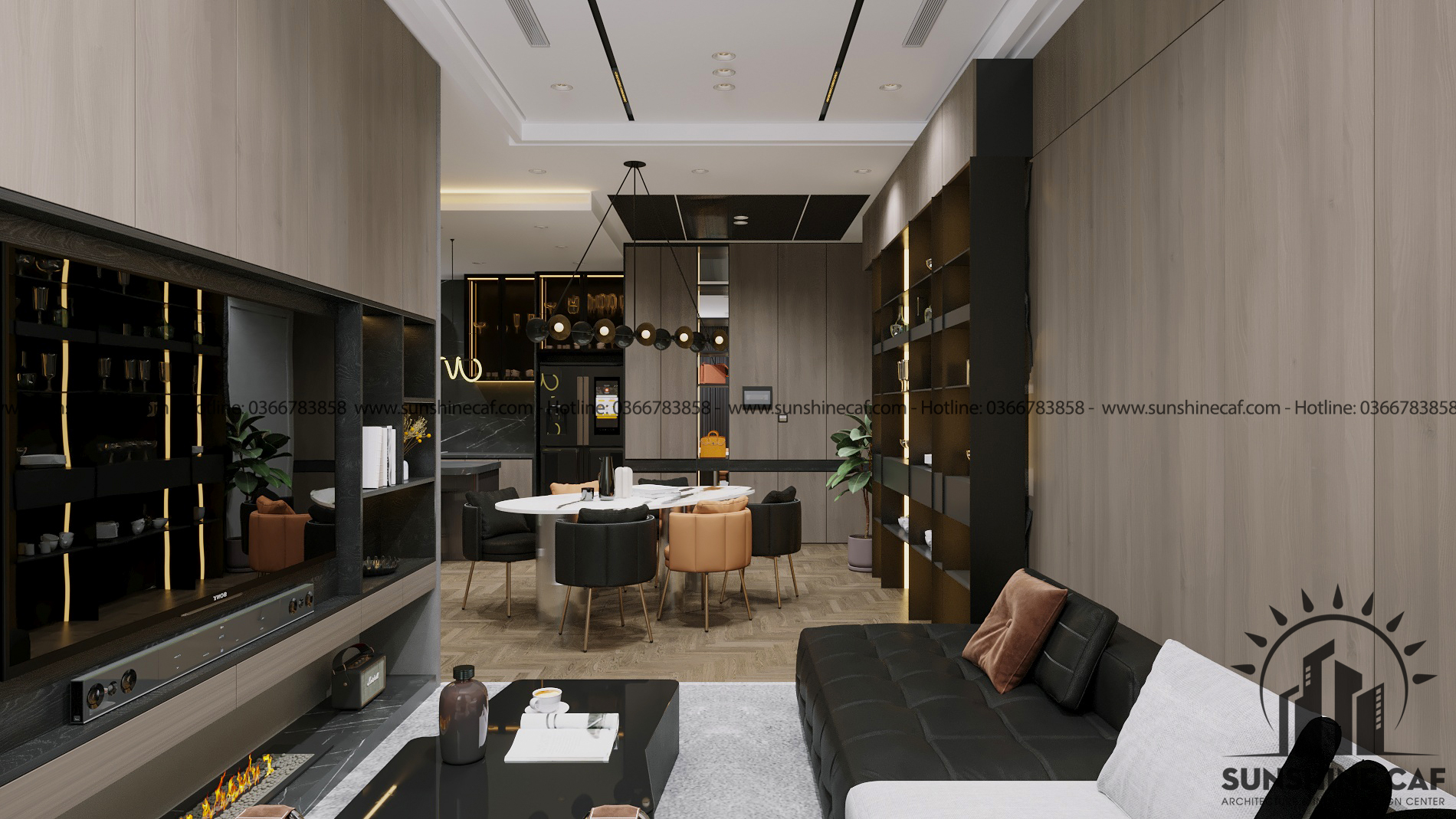 Thiết kế concept nội thất phòng khách Căn hộ Sacomreal Tân Phú phong cách Hiện đại Modern