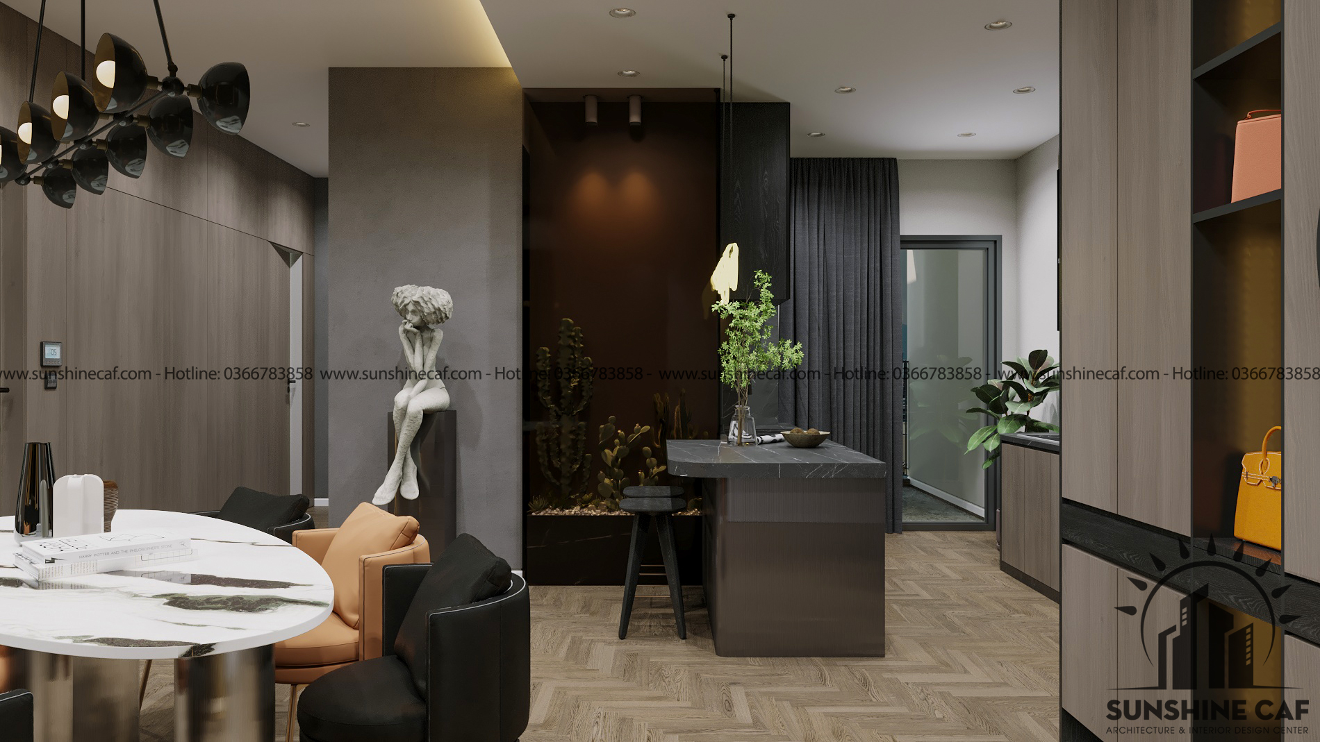 Thiết kế concept nội thất phòng bếp Căn hộ Sacomreal Tân Phú phong cách Hiện đại Modern