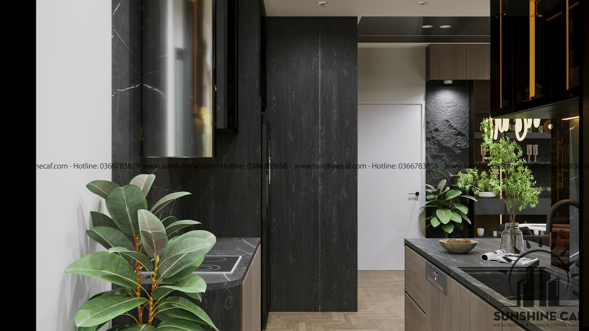 Thiết kế concept nội thất phòng bếp Căn hộ Sacomreal Tân Phú phong cách Hiện đại Modern
