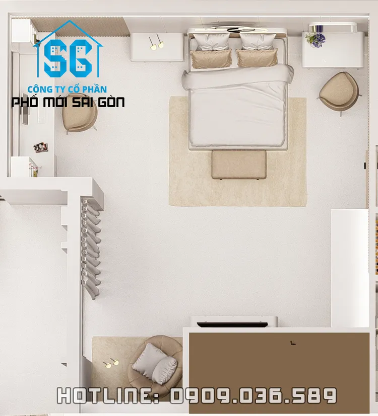 Toàn cảnh Thiết kế concept nội thất phòng ngủ Nhà phố khu Vinhomes Grand Park phong cách Hiện đại Modern