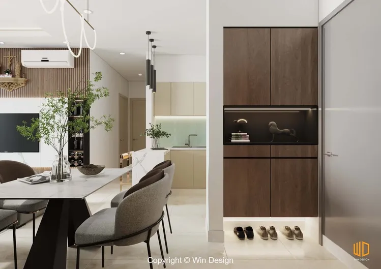 Thiết kế concept nội thất lối vào, phòng ăn, phòng bếp Căn hộ 68m2 Quận 7 phong cách Hiện đại Modern