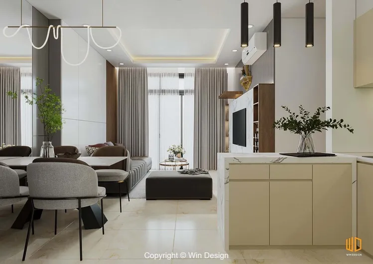 Thiết kế concept nội thất phòng ăn, phòng bếp Căn hộ 68m2 Quận 7 phong cách Hiện đại Modern