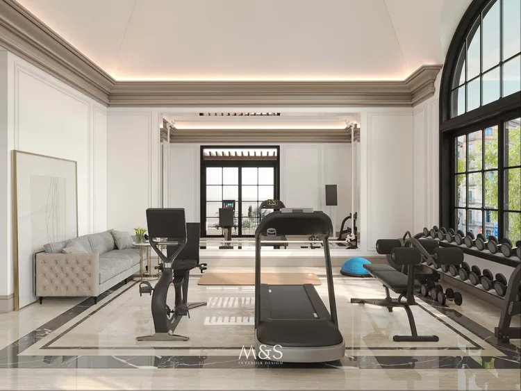 Concept nội thất khu vưc phòng gym tại nhà Villa Himlam Quận 7 phong cách Tân cổ điển Neo Classic