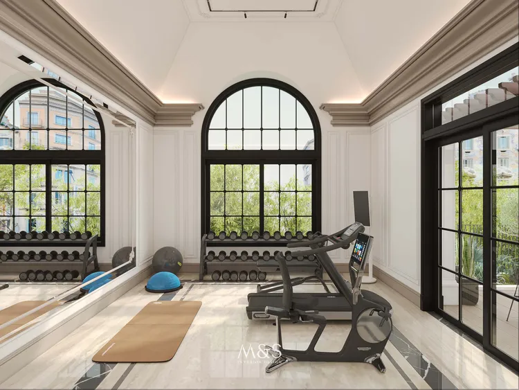Concept nội thất khu vưc phòng gym tại nhà Villa Himlam Quận 7 phong cách Tân cổ điển Neo Classic