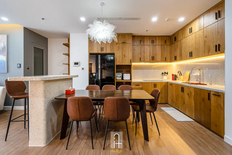 Hoàn thiện nội thất phòng ăn, phòng bếp Căn hộ Vinhomes Central Park phong cách Hiện đại Modern