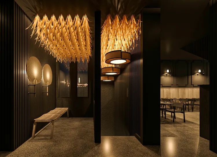 Concept nội thất Nhà hàng ẩm thực Nhật Bản phong cách Đông Dương Indochine, phong cách Tối giản Minimalist