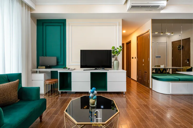 Hoàn thiện nội thất phòng khách Căn hộ D'Edge Thảo Điền phong cách Tân cổ điển Neo Classic