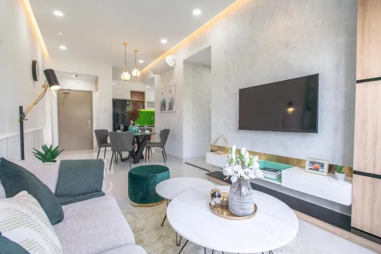 Hoàn thiện nội thất phòng khách Nhà phố Gò Sao Quận 12 phong cách Hiện đại Modern