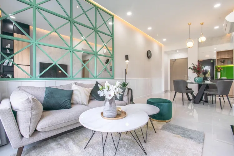 Hoàn thiện nội thất phòng khách Nhà phố Gò Sao Quận 12 phong cách Hiện đại Modern