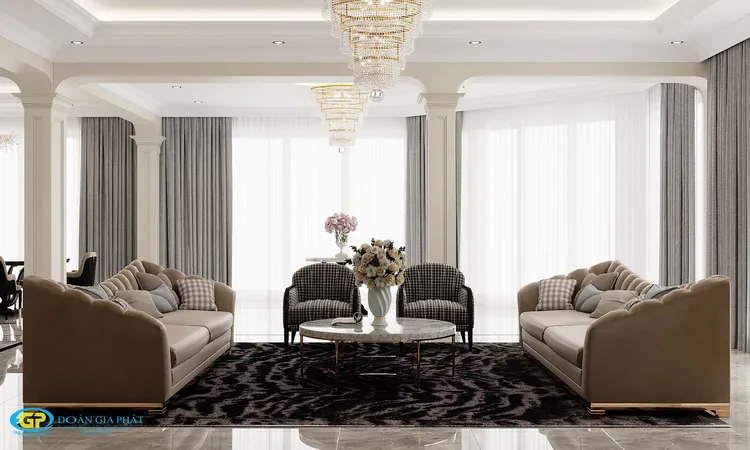 Concept nội thất phòng khách Nhà phố Buôn Mê Thuột phong cách Tân cổ điển Neo Classic