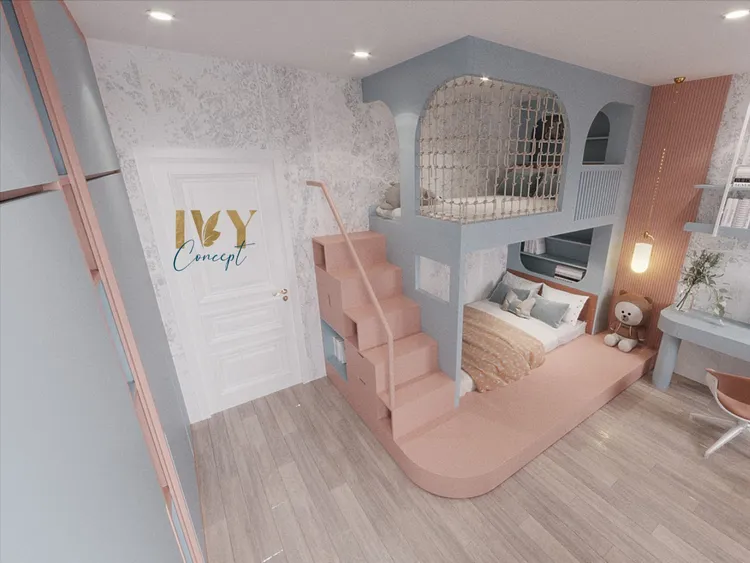 Concept nội thất Phòng ngủ kết hợp làm việc Nhà phố Biên Hòa phong cách Khối màu Color Block